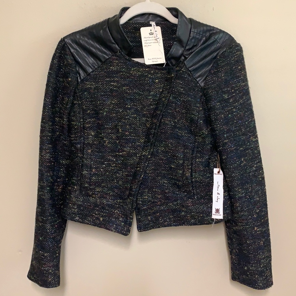 NWT! Willow & Clay Black & Multi-Color Tweed Bomber Jacket